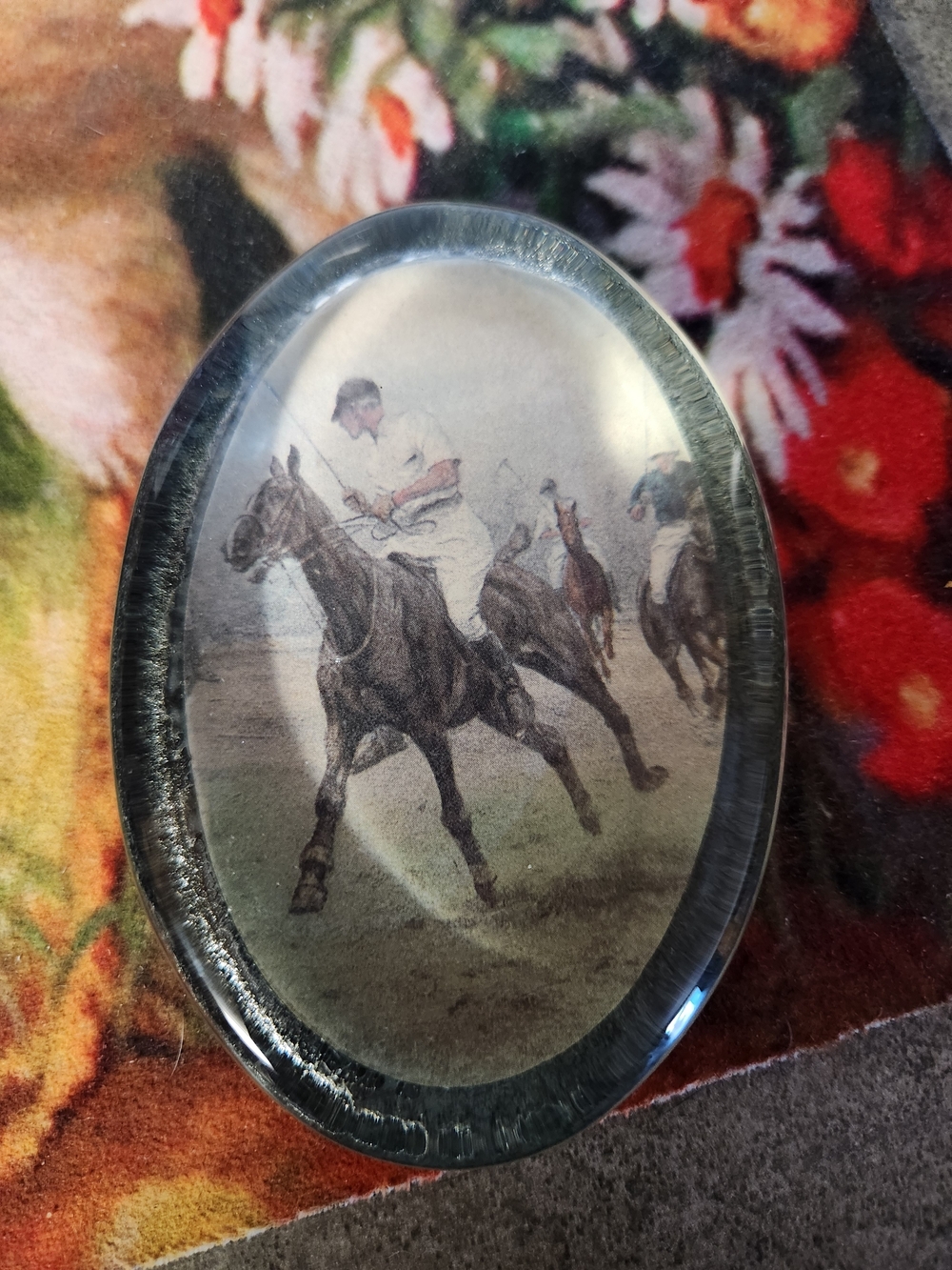 Vintage Lady Clare England Glass Dome Polo Paperweight